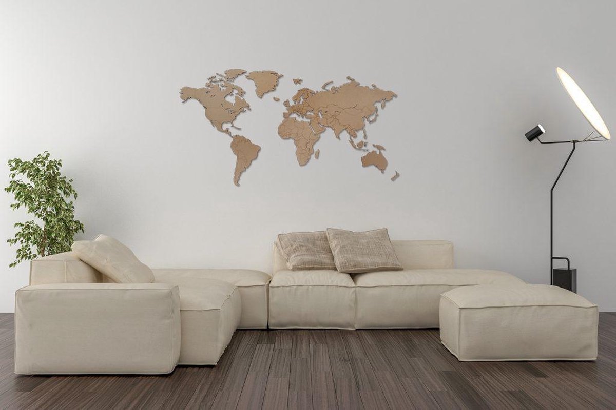 Houten    BUDGET | Warm - Volledig Duurzaam - Landkaart - 140 x 75 CM - Wanddecoratie - Design - Wereld Kaart - Land Kaart